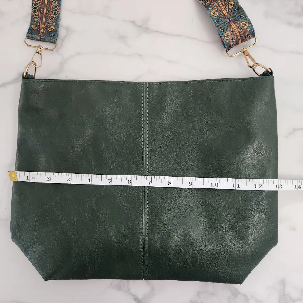 Unisex Army Green Tote Bag with Patterned Boho Strap - Picture 15 of 16